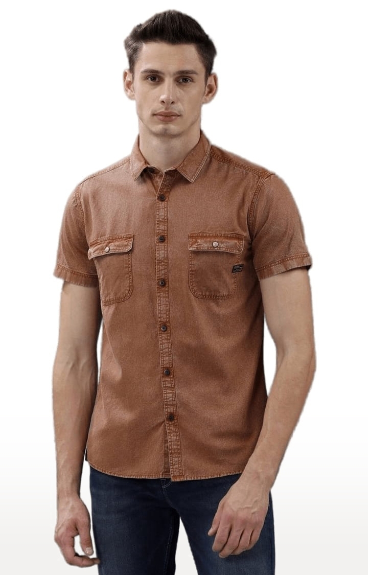 Men's Taupe Cotton Solid Casual Shirt