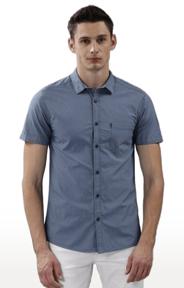 Men's Blue Cotton Textured Casual Shirt