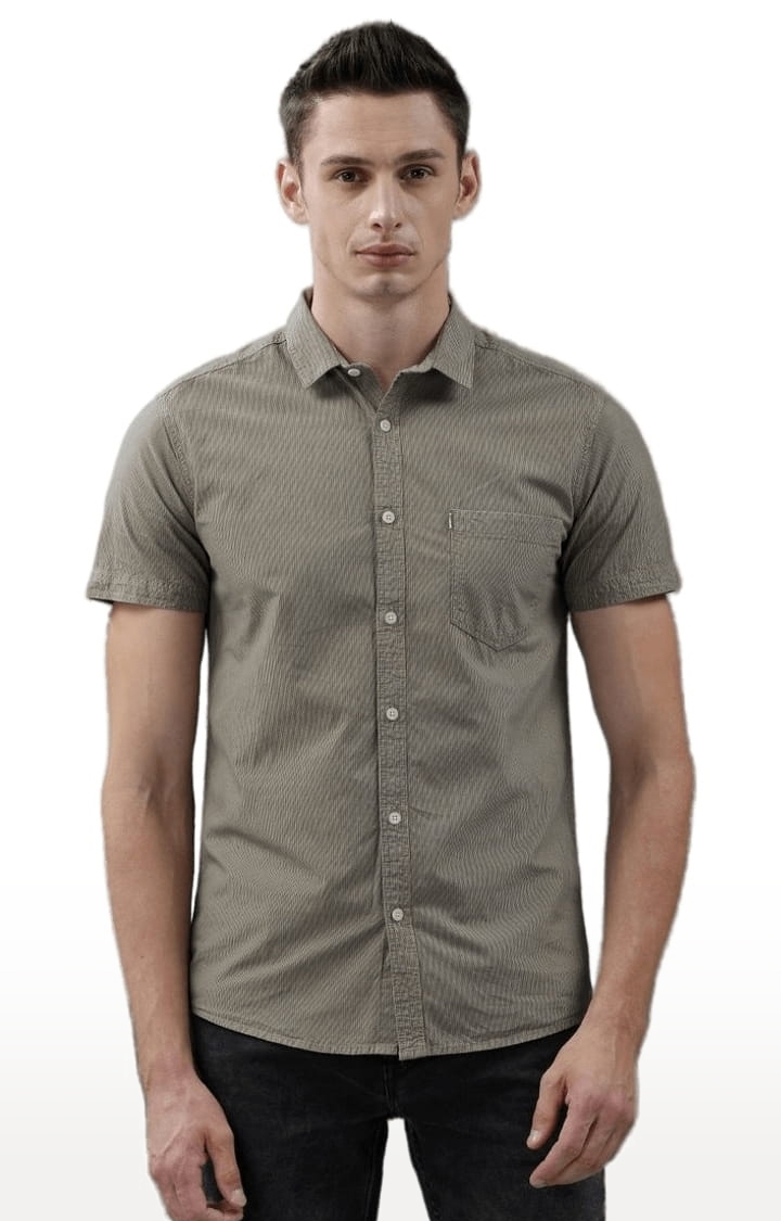 Men's Khaki Cotton Textured Casual Shirt