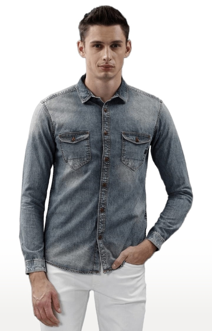 Voi Jeans | Men's Dark Blue Cotton Solid Casual Shirt