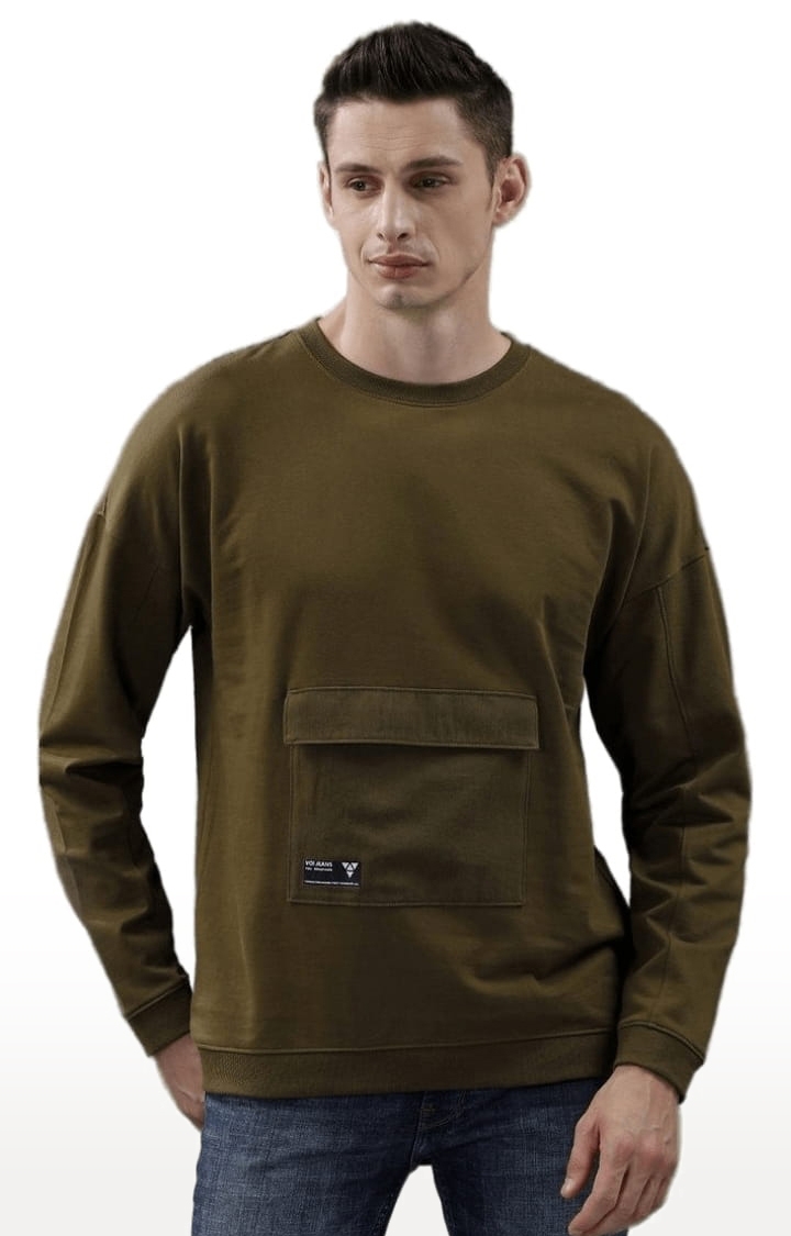 Men's Olive Cotton Solid SweatShirt
