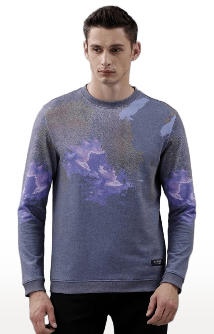Voi Jeans | Men's Lavender & Blue Polyester Printed SweatShirt