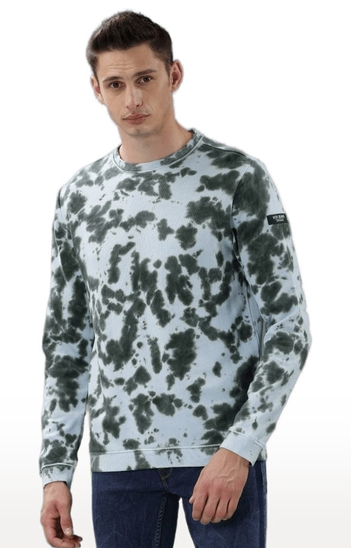 Voi Jeans | Men's Olive & Sky Blue Cotton Tie Dye SweatShirt