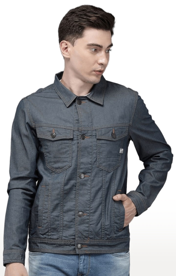 Voi Jeans | Men's Blue Cotton Solid Denim Jacket