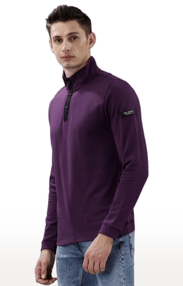 Men's Purple Cotton Solid SweatShirt