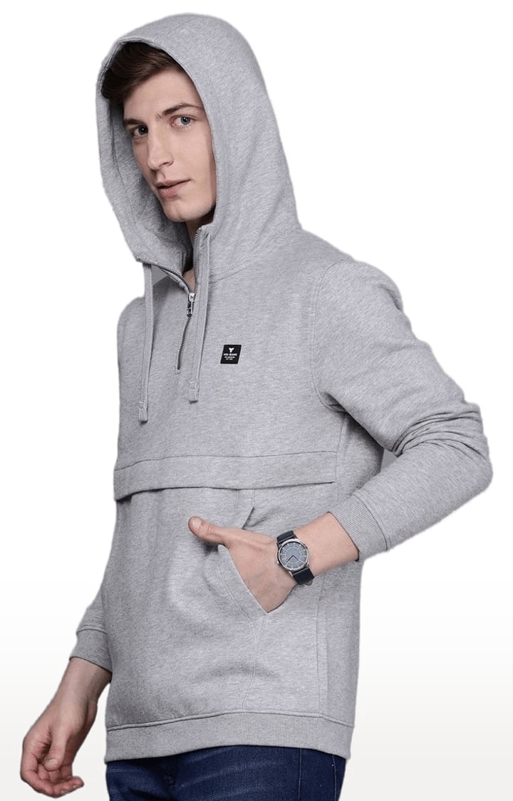 Men's Grey Melange Textured Polycotton Solid hoodie