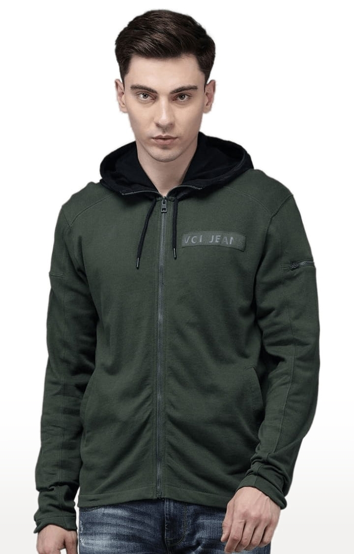 Men's Olive Cotton Solid hoodie