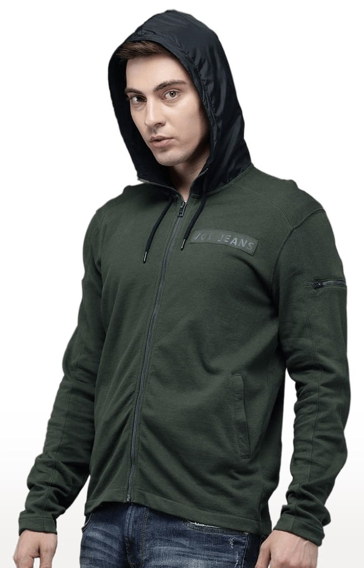 Men's Olive Cotton Solid hoodie