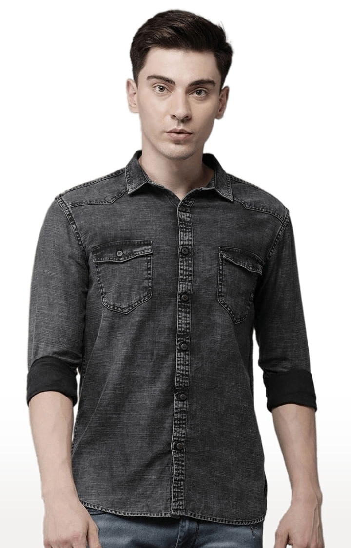 Voi Jeans | Men's Black Cotton Solid Casual Shirt