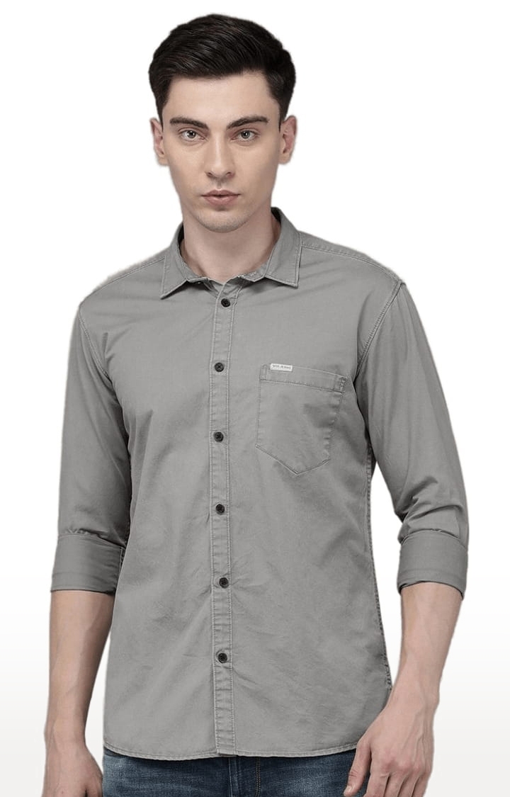Men's Gery Cotton Solid Casual Shirt