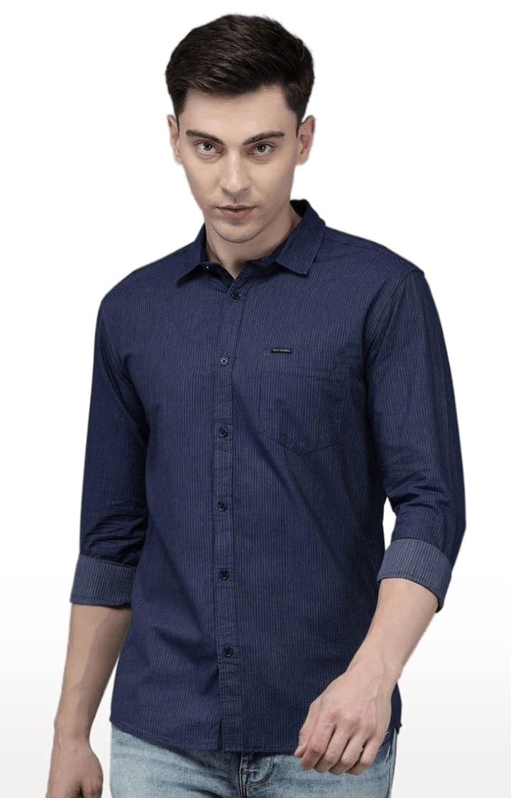 Voi Jeans | Men's Navy Cotton Textured Casual Shirt