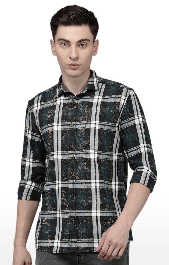 Voi Jeans | Men's Green Cotton Checkered Casual Shirt