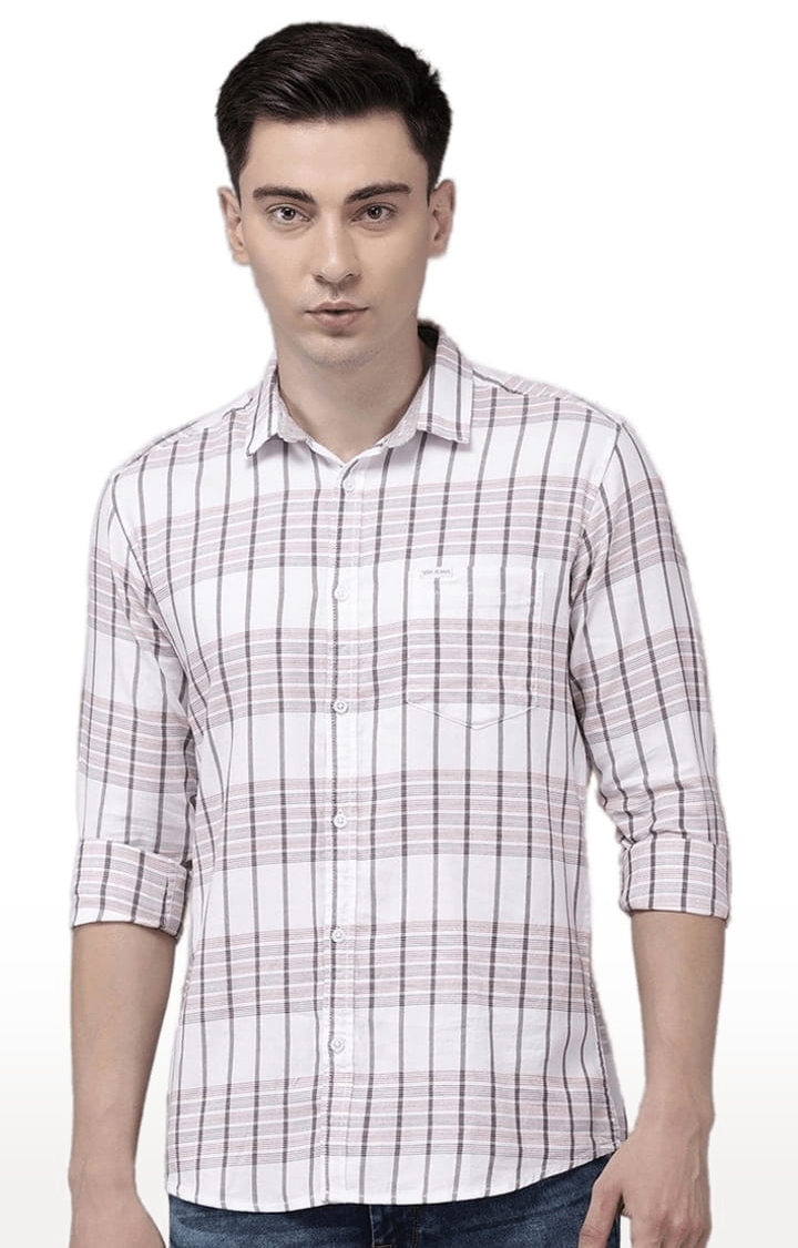 Voi Jeans | Men's White Cotton Checkered Casual Shirt