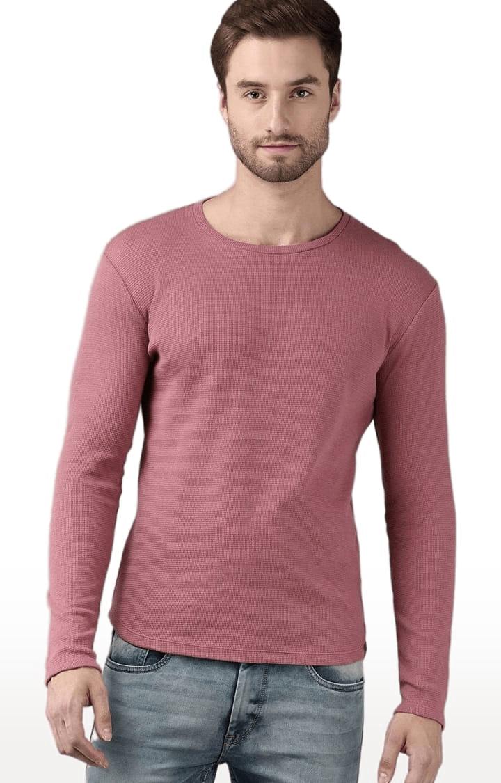 Men's Pink Cotton Solid T-Shirt