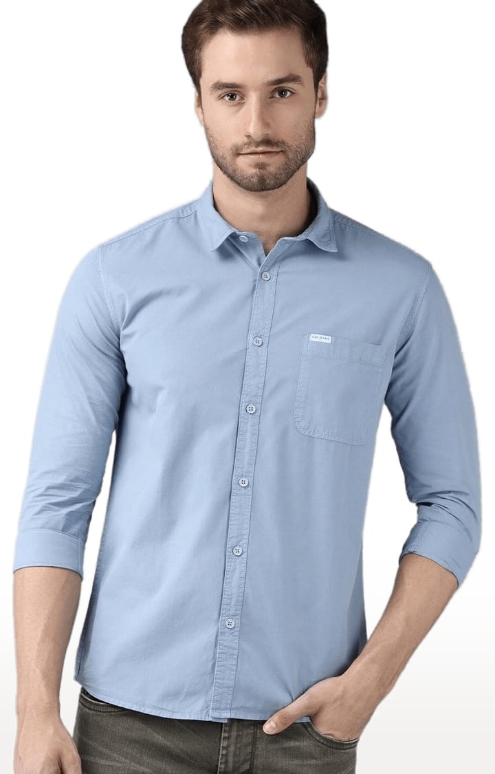Voi Jeans | Men's Blue Cotton Solid Casual Shirt