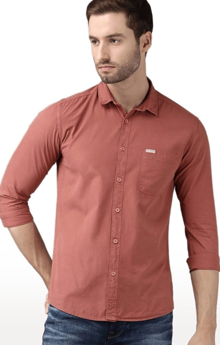 Voi Jeans | Men's Orange Cotton Solid Casual Shirt
