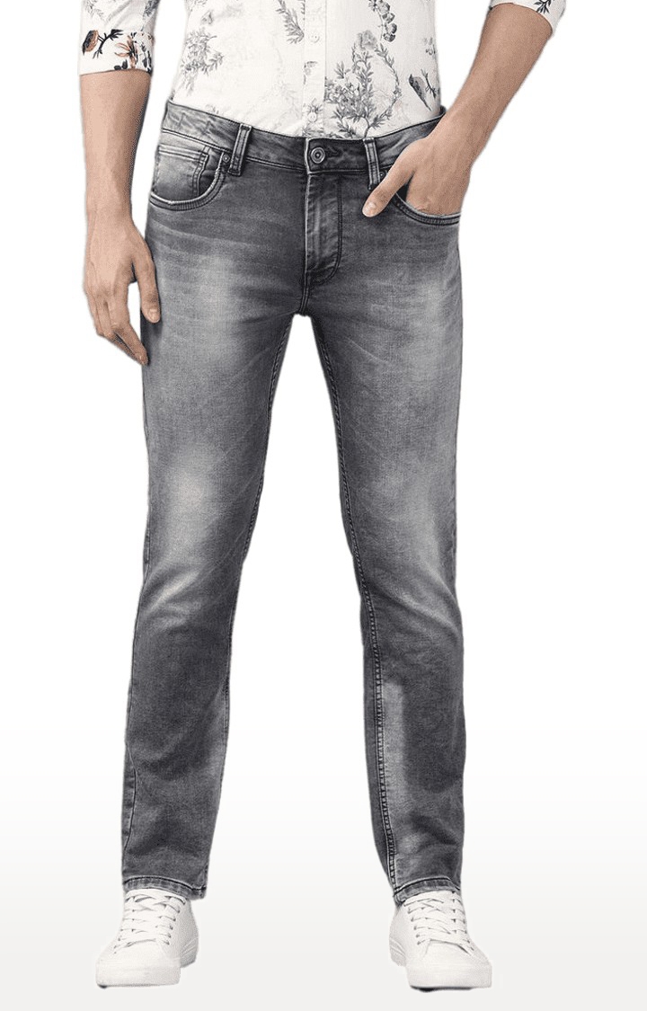 Grey Polycotton Slim Fit Jeans for Men