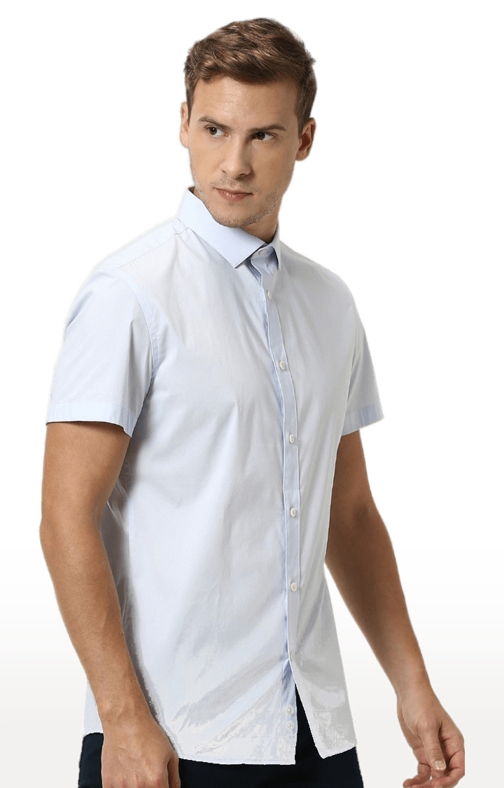 Men's Light Blue Polycotton Solid Formal Shirt
