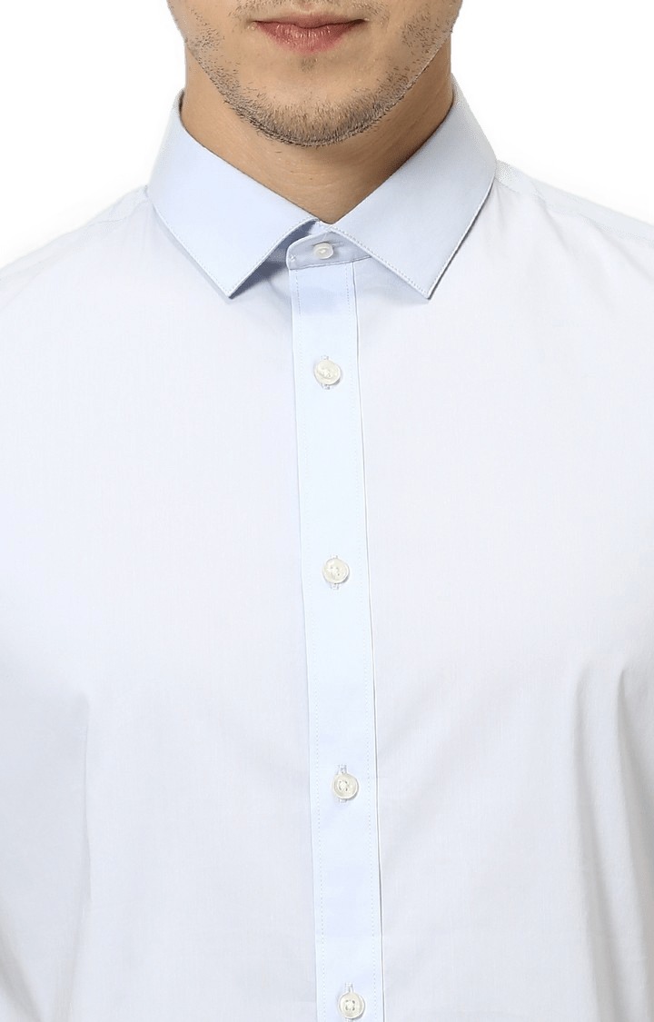 Men's Light Blue Polycotton Solid Formal Shirt