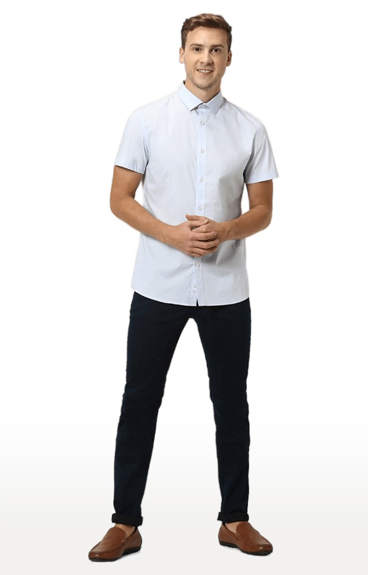 Men's Light Blue Polycotton Solid Formal Shirt