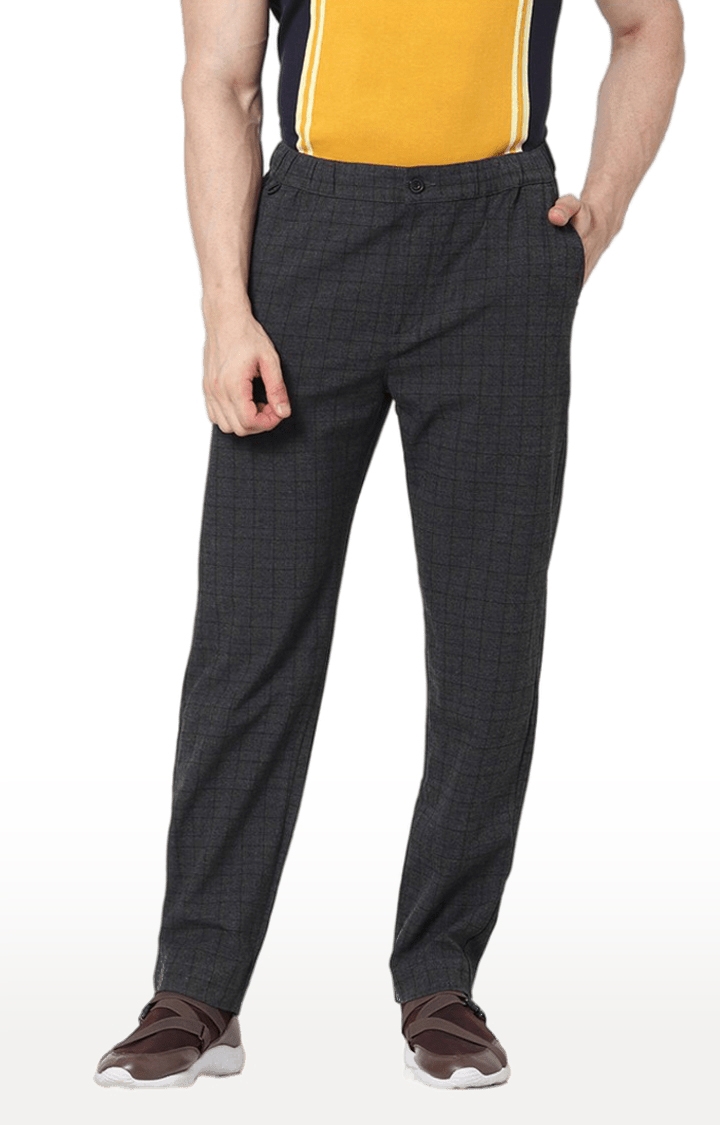 Men's Grey Polycotton Checked Casual Pant