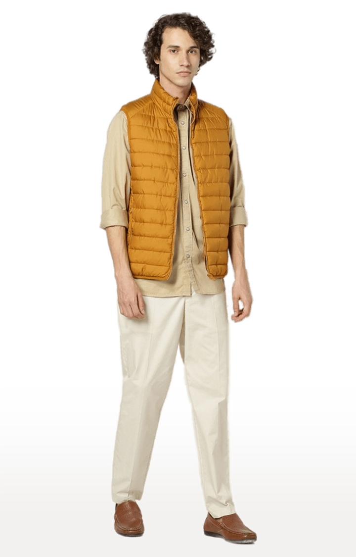 Men's Yellow Polyester Solid Gilet