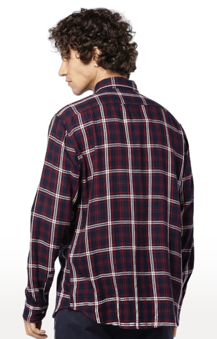 Men's Blue and Red Cotton Checked Casual Shirt