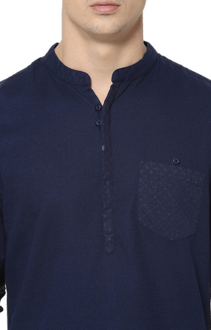 Men's Blue Cotton Solid Casual Shirt