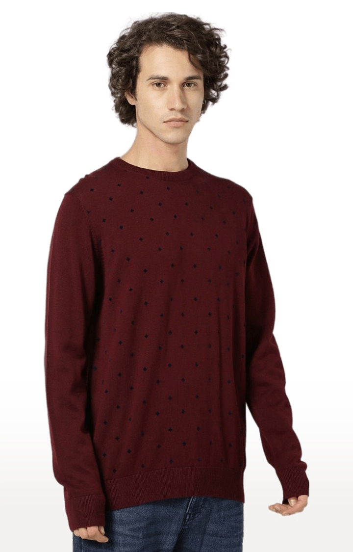 Men's Red Cotton Blend Printed Sweaters
