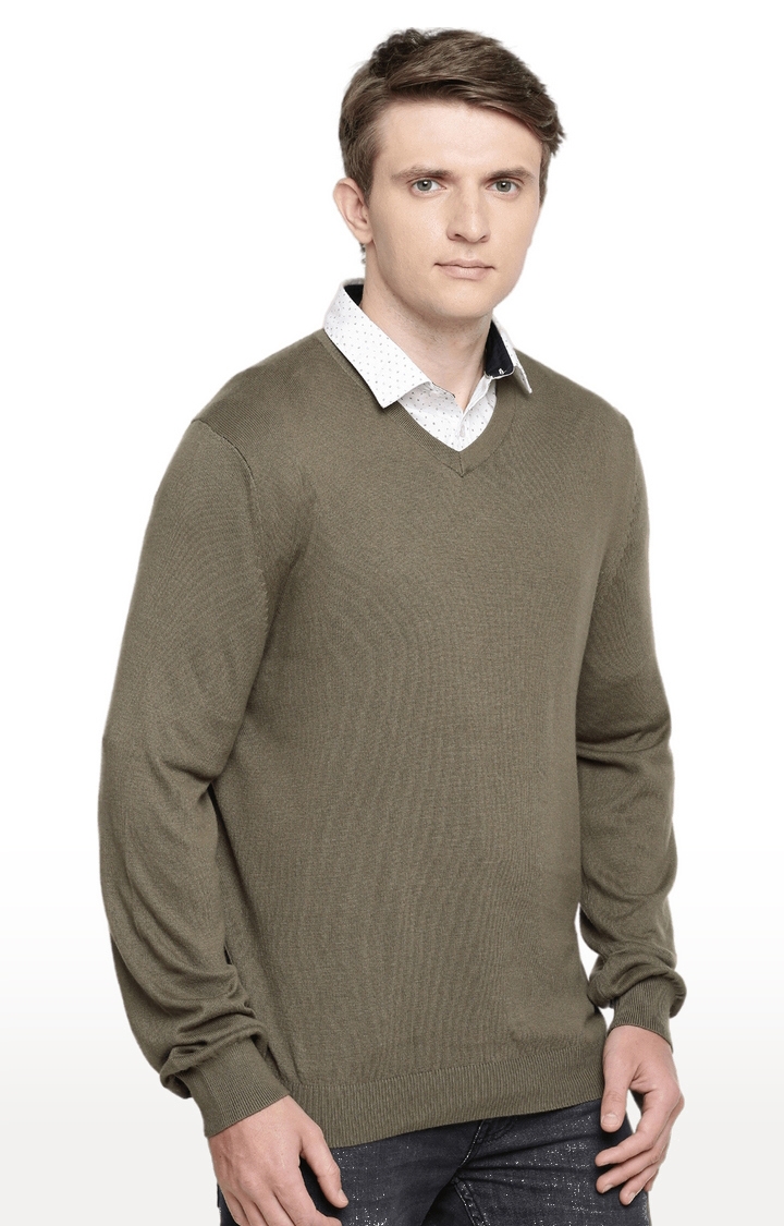 Men's Brown Cotton Blend Solid Sweaters