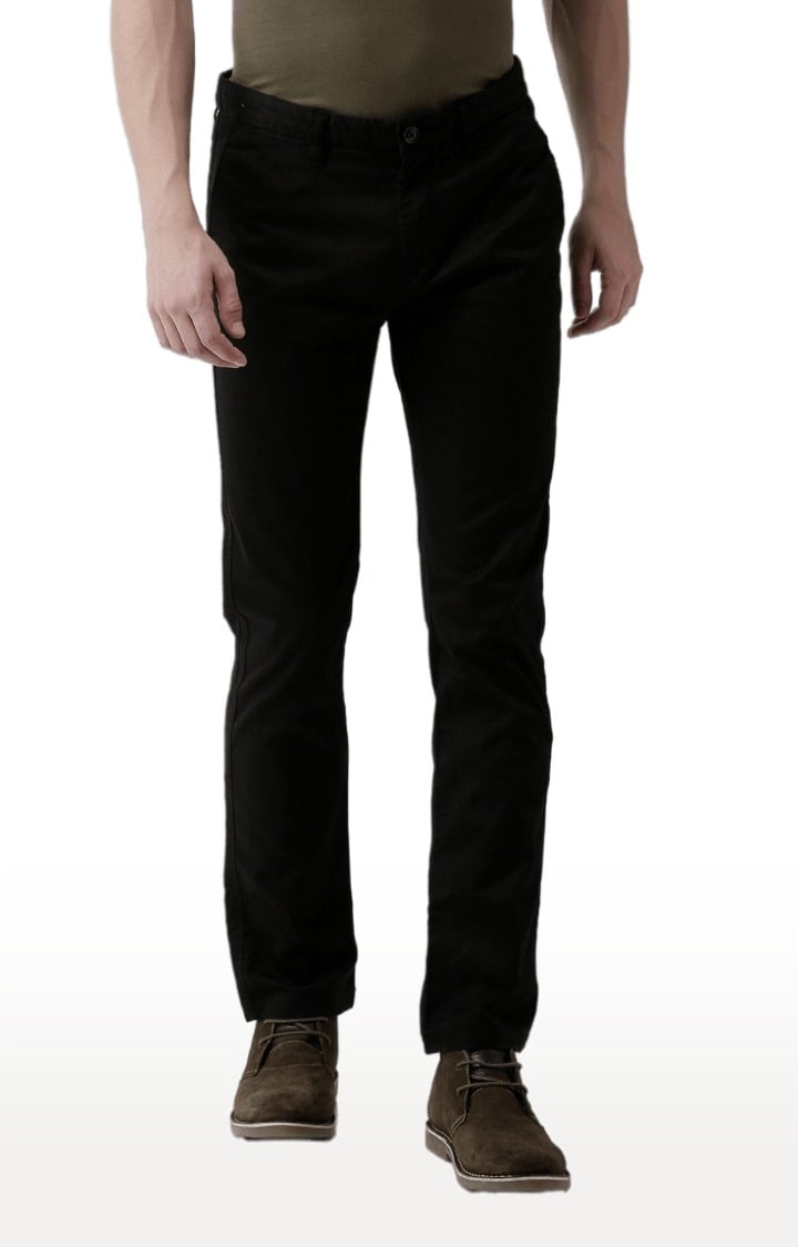 Men's Black Cotton Blend Solid Chinos