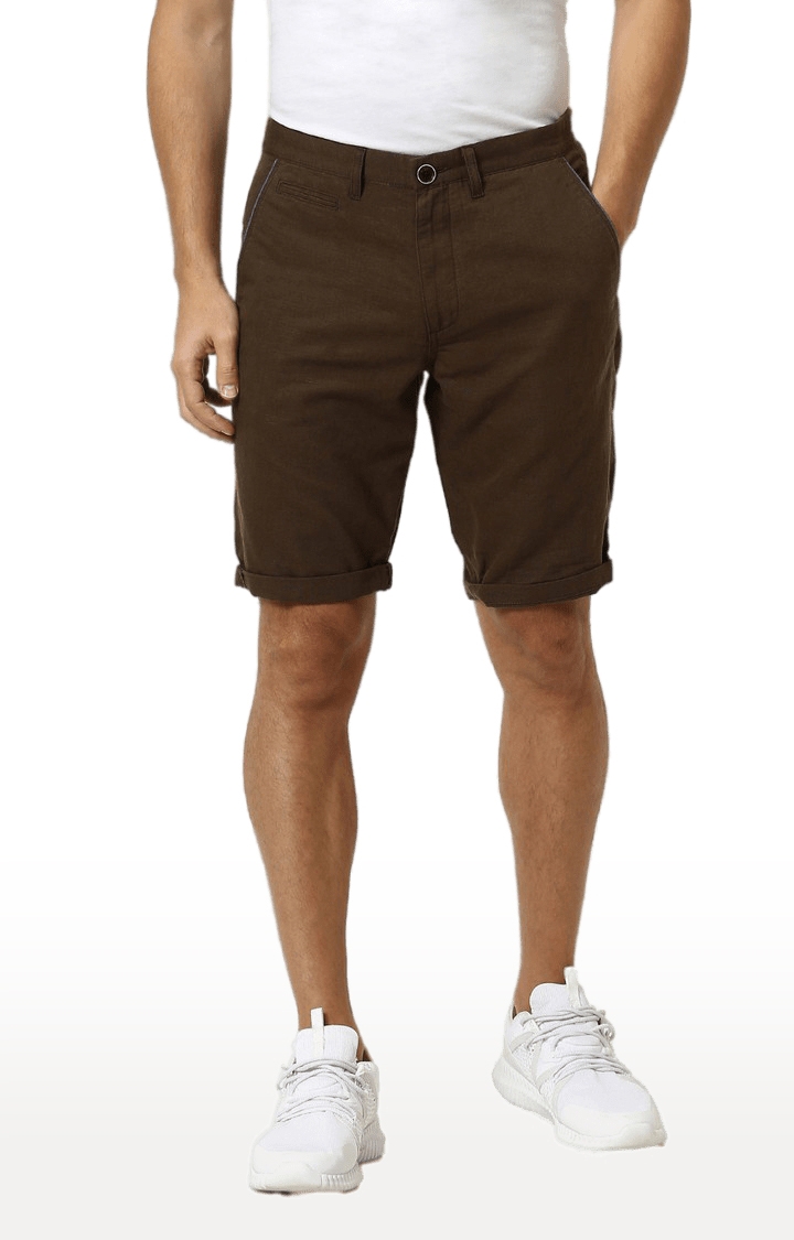 Men's Brown Linen Blend Solid Shorts