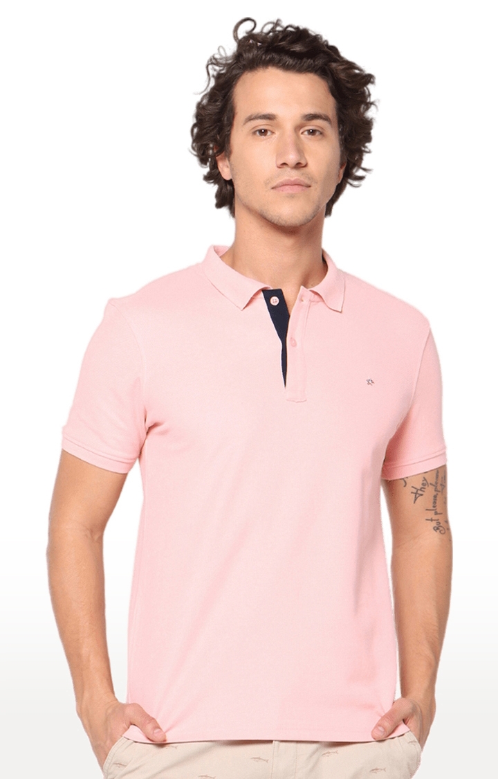 Men's Pink Cotton Solid Polos