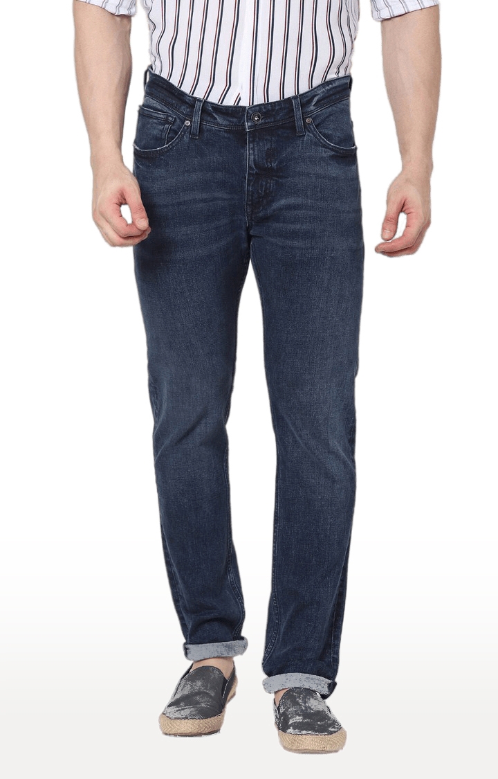 Men's Blue Cotton Solid Tapered Jeans