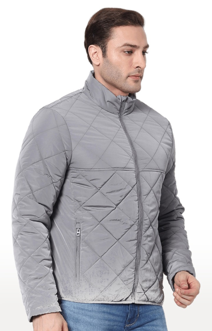 Men's Grey Polyester Solid Bomber Jackets