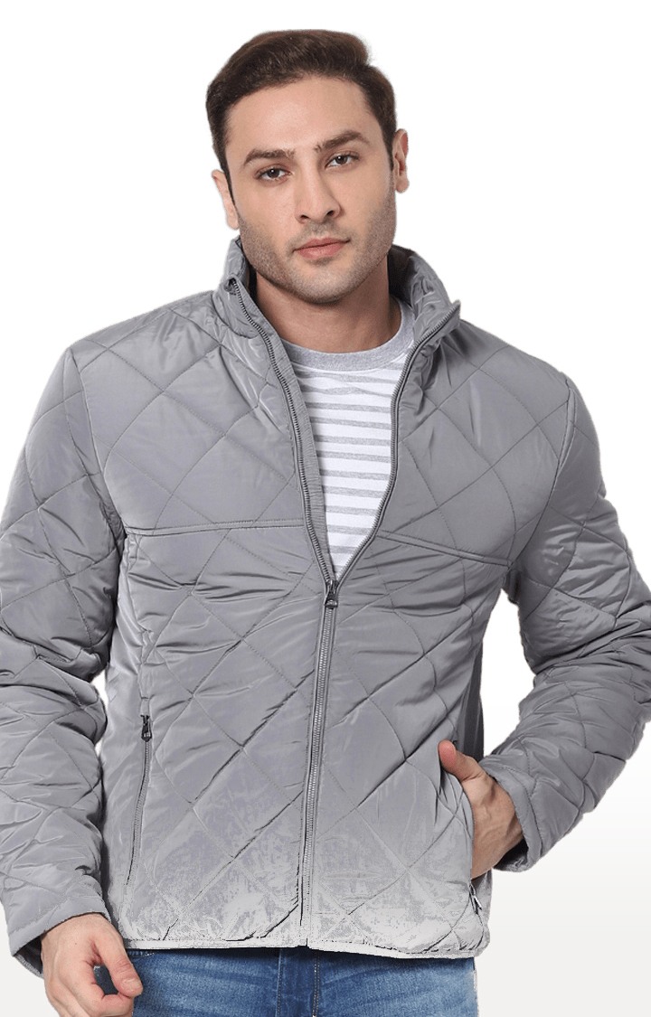 Men's Grey Polyester Solid Bomber Jackets