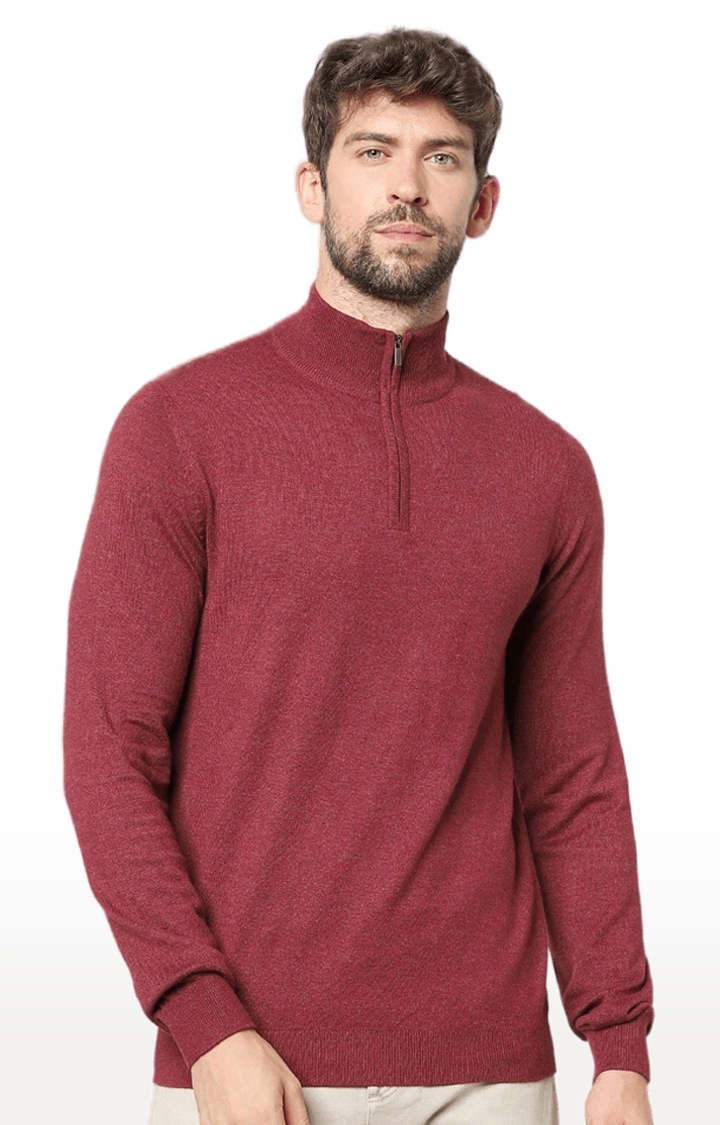 Men's Red Viscose Solid Sweaters