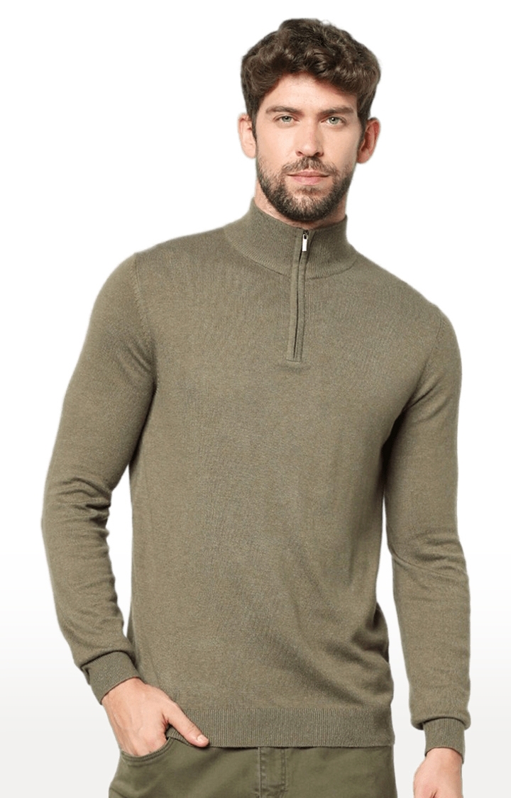 Men's Green Viscose Solid Sweaters