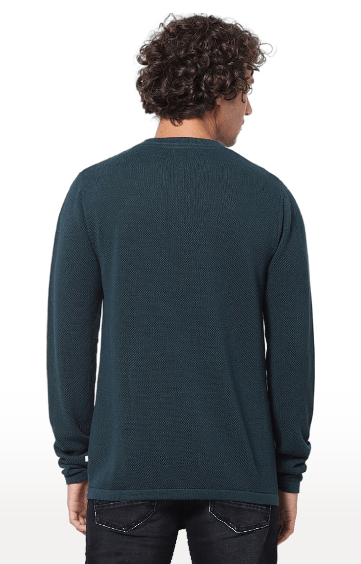 Men's Green Cotton Solid Sweaters