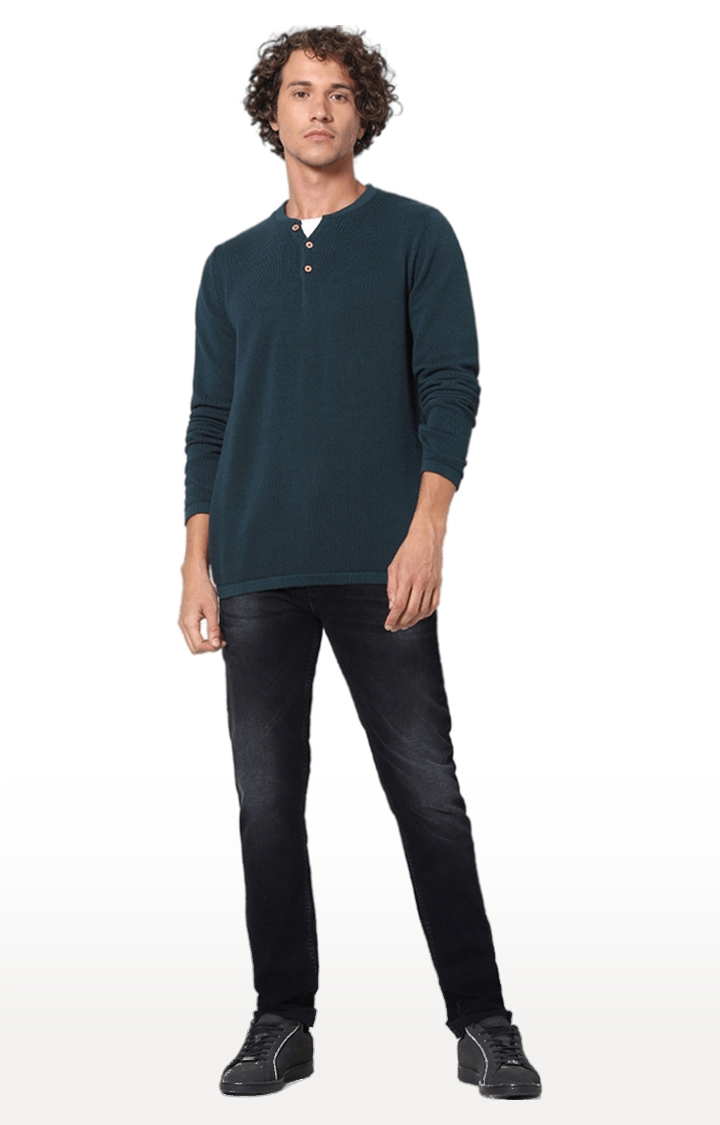 Men's Green Cotton Solid Sweaters