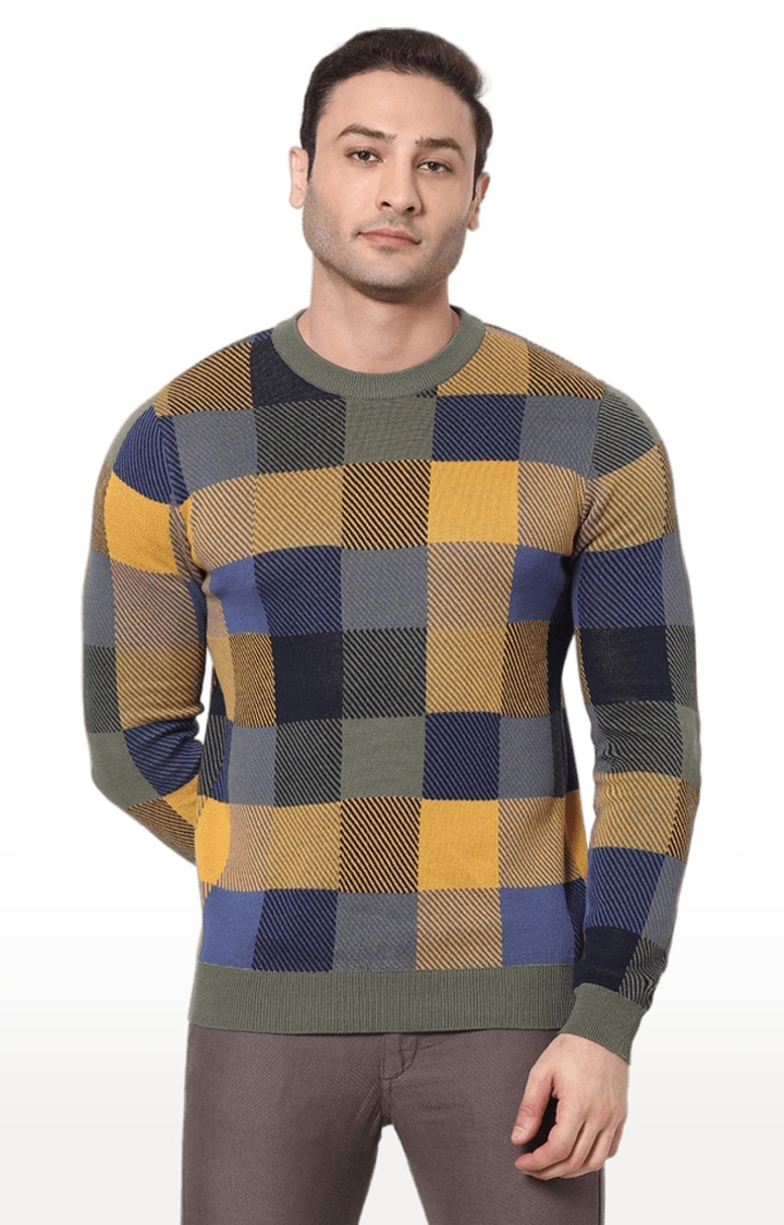 Men's Multicolor Cotton Checked Sweaters