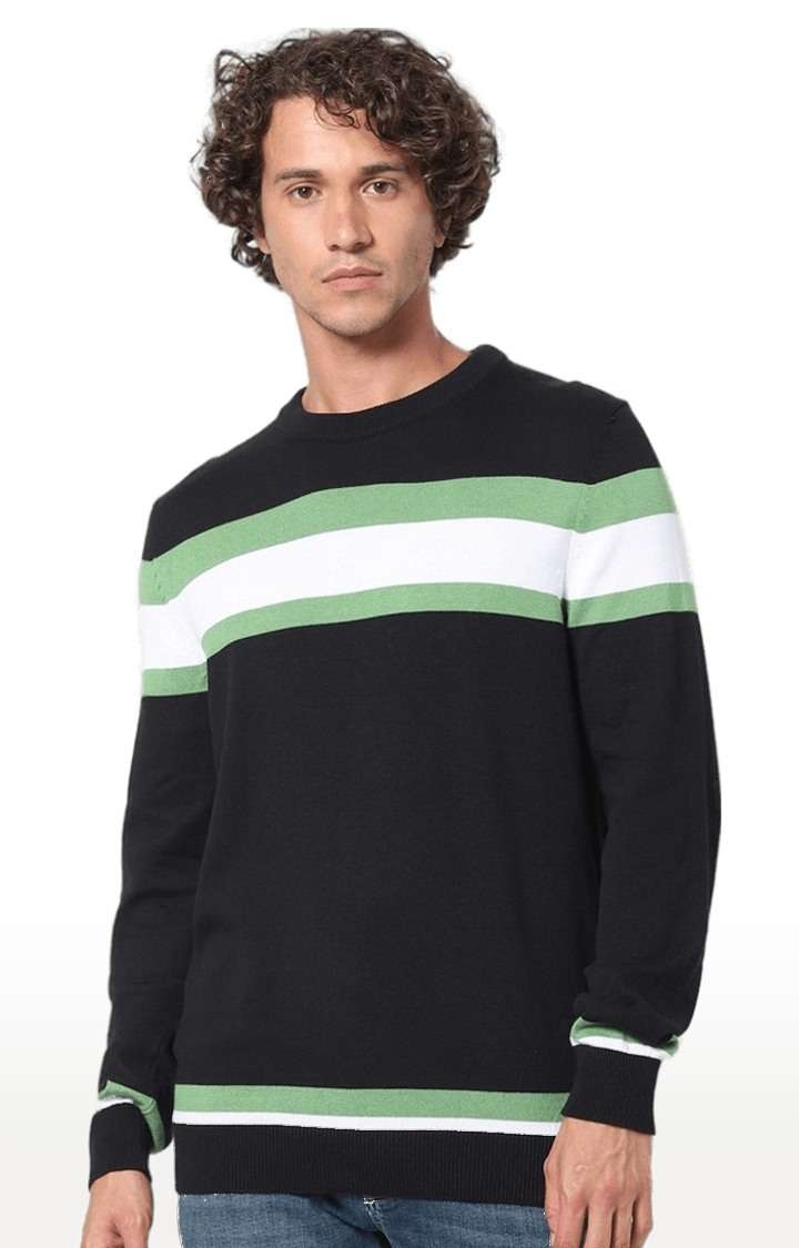 Men's Blue Cotton Striped Sweaters