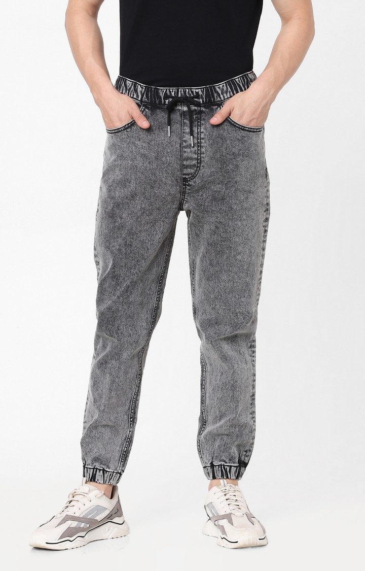 celio | Men's Grey Cotton Solid Joggers Jeans