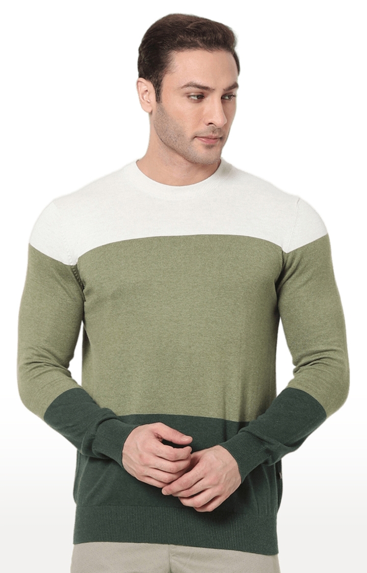 Men's Olive Green Cotton Colourblock Sweaters