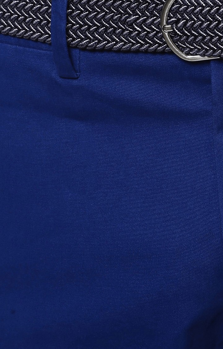 Men's Blue Cotton Solid Trouser