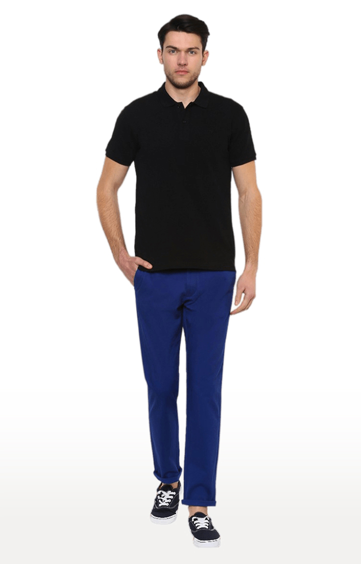 Men's Blue Cotton Solid Trouser