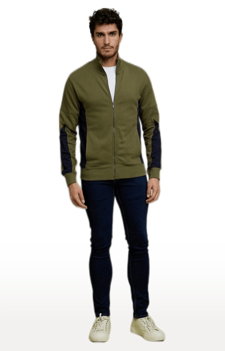 Men's Green Cotton Solid SweatShirt