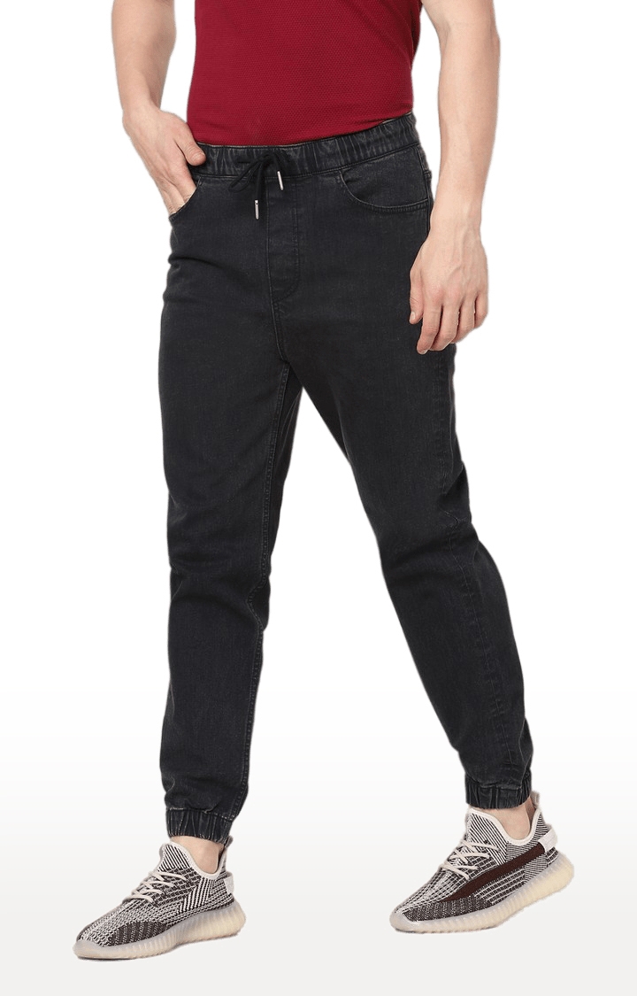 Men's Black Cotton Solid Joggers Jeans