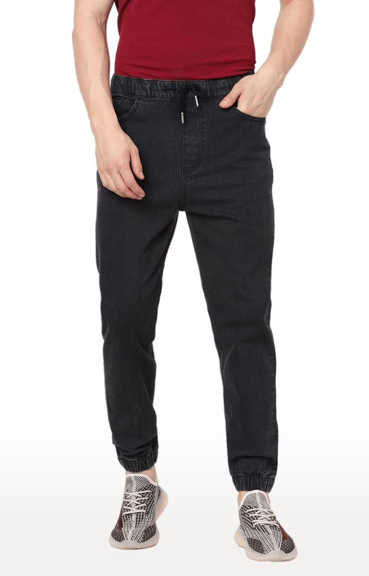 Men's Black Cotton Solid Joggers Jeans