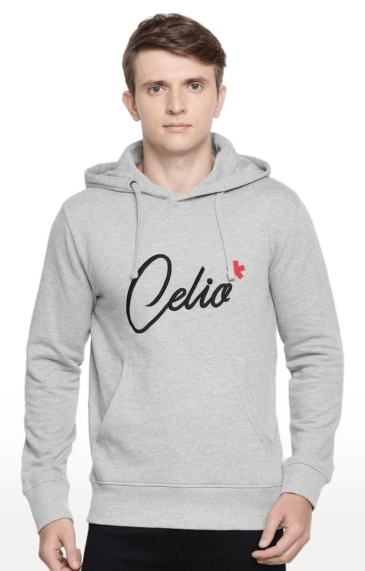 celio | Men's Grey Polycotton Melange Textured Hoodies
